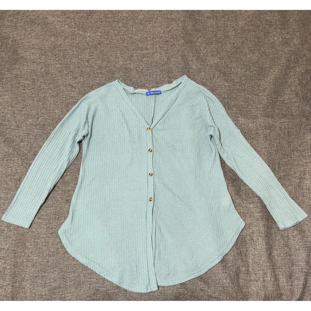 IRISGOD Womens Large Cardigan Waffle Knit Button Up Mint Blue